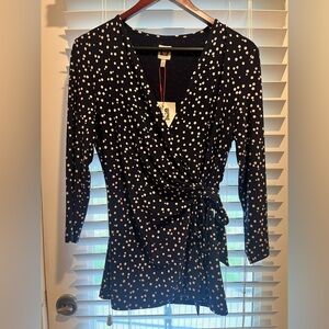 Anne Klein Navy Polka Dot Top